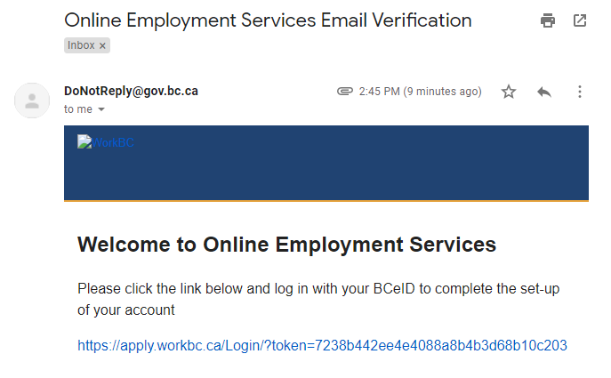 Email from OES screenshot